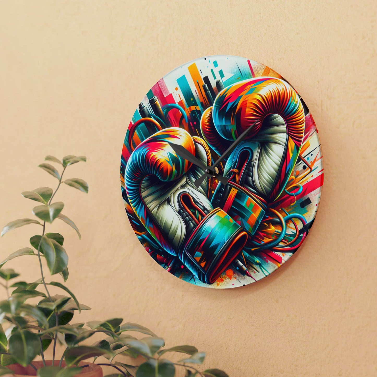 Boxing Gloves Art Acrylic Wall Clock